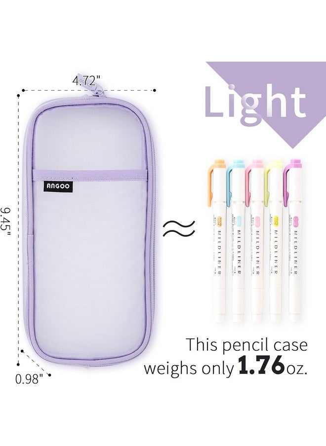 EASTHILL - EASTHILL Canvas Pen Pencil Case With Zipper Clear Makeup Color Pouch Cosmetics Bag Multi-Purpose Travel School Teen Girls&Boys Transparent Stationary Bag Office Organizer Box For Adluts,Purple - Image 1