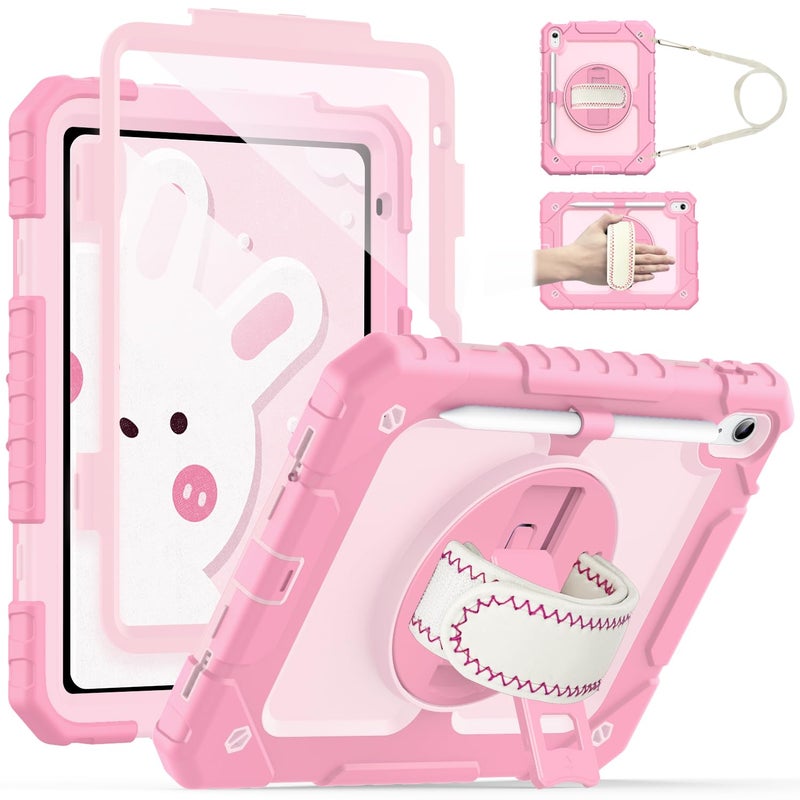 Cantis Case for iPad 11-inch (A16) 2025/ iPad 10th Generation 2022 (10.9 inch) with Screen Protector, 11th Case with 360 Degree Rotating Stand/Shoulder Strap/Pencil Holder, Pink+Light Pink - Image 1