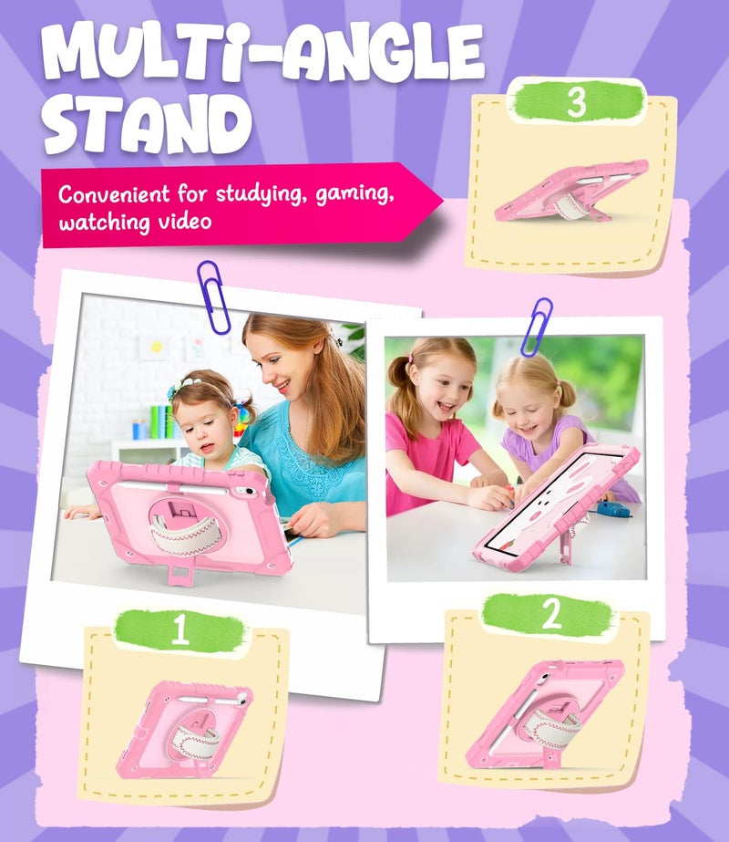 Cantis Case for iPad 11-inch (A16) 2025/ iPad 10th Generation 2022 (10.9 inch) with Screen Protector, 11th Case with 360 Degree Rotating Stand/Shoulder Strap/Pencil Holder, Pink+Light Pink - Image 4