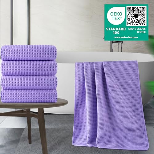 POLYTE 430 GSM Microfiber Oversize Quick Dry Lint Free Bath Towel 60 x 30 in 4 Pack Waffle Weave - Image 3