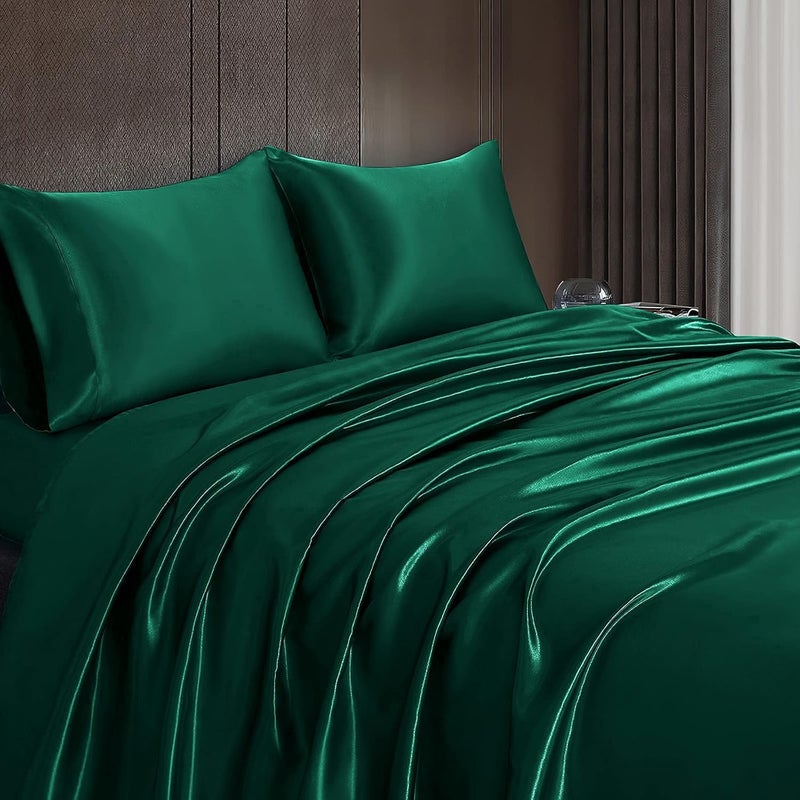 Homiest مجموعة هوميست المكونة من 3 قطع من أغطية الساتان الفاخرة والحريرية مع جيب عميق، 1 شرشف مطاطي + 1 شرشف مسطح + 1 كيس وسادة (مقاس توين، أخضر مسود) - Image 4