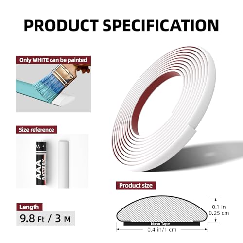 JSIWOTH 9.8 Ft Peel and Stick Wall Molding Trim, D-Shape Flexible Molding Trim White(Paintable) for Backsplash, Mirror, Wall, Window & Door Frames, Waterproof Self Adhesive Trim(W:0.4", T:0.1") - Image 4