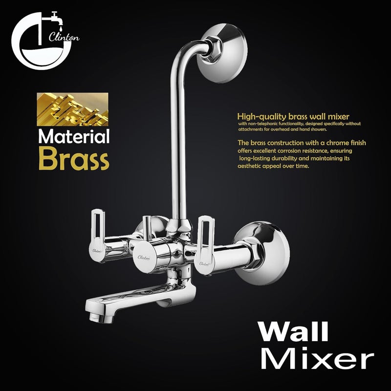 ClintonCLT2115 Oxy Brass Teliphonic Wall Mixer for Bathroom with LBend Provision for Overhead Shower Chrome Finish - Image 3