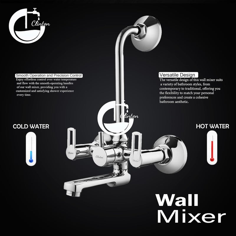 ClintonCLT2115 Oxy Brass Teliphonic Wall Mixer for Bathroom with LBend Provision for Overhead Shower Chrome Finish - Image 4
