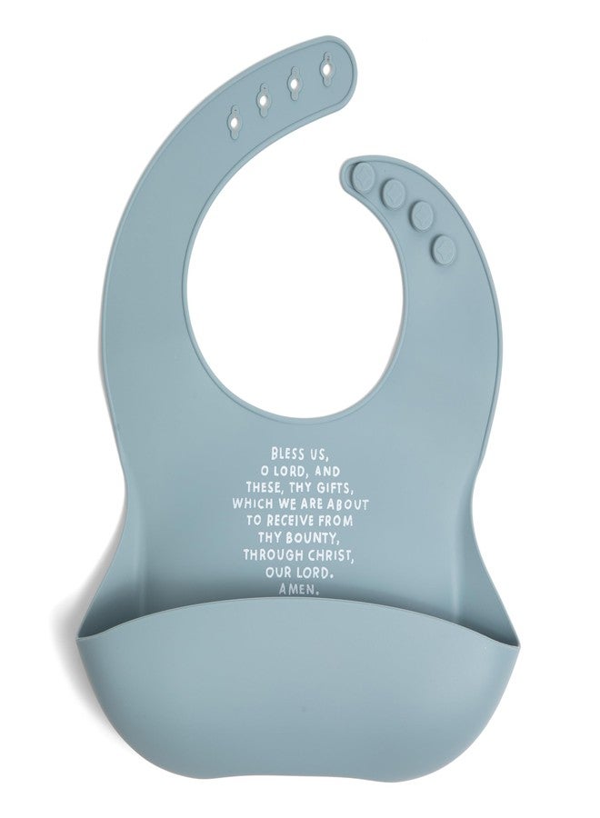 Be A Heart Adjustable Waterproof Bib, Silicone Feeding Bib, Catholic Meal Prayer Bib (Smoky Blue) - Image 1