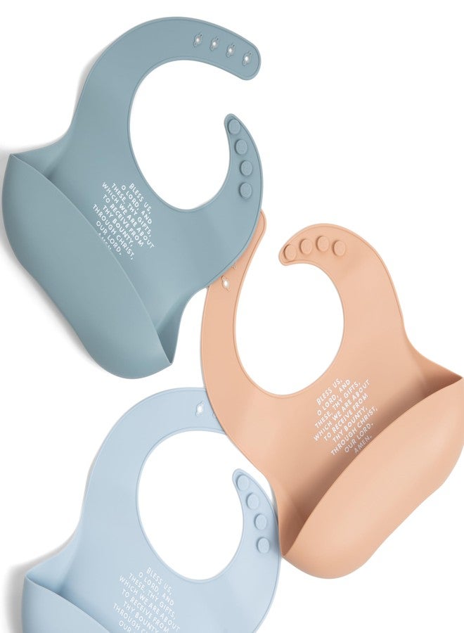 Be A Heart Adjustable Waterproof Bib, Silicone Feeding Bib, Catholic Meal Prayer Bib (Smoky Blue) - Image 2
