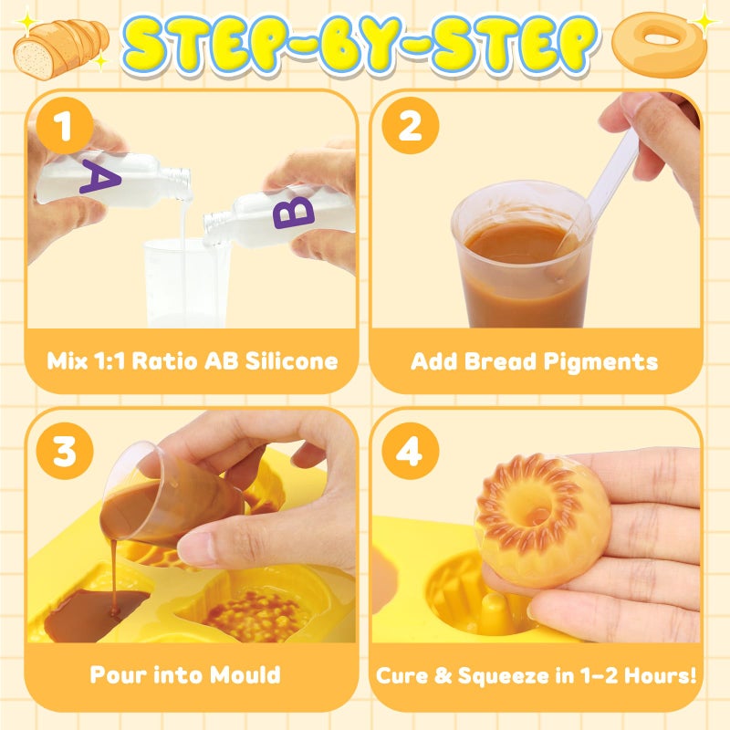 Crelloci Bread Taba Squishy Kit, Silicone DIY Squishy Making Kit with Bread Molds & Decorations, Make Your Own Slow Rising Squishies Stress Relief Toys, Craft Kits Gift for Kids Ages 6+ & Adults - Image 2