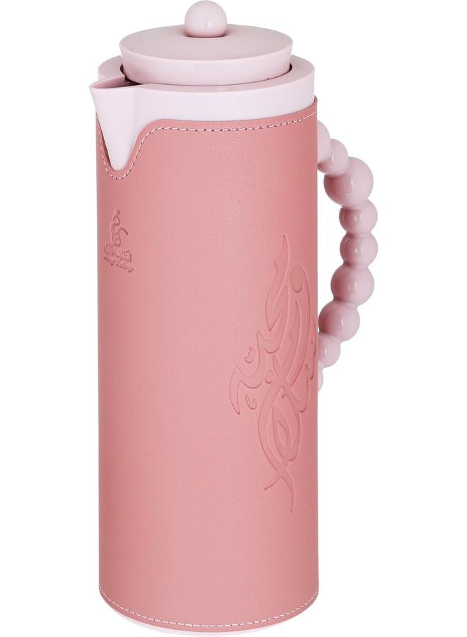 رويال 7 ترمس زجاجي سعة 1 لتر هيكل بلاستيكي مع غطاء جلدي وردي - Image 2