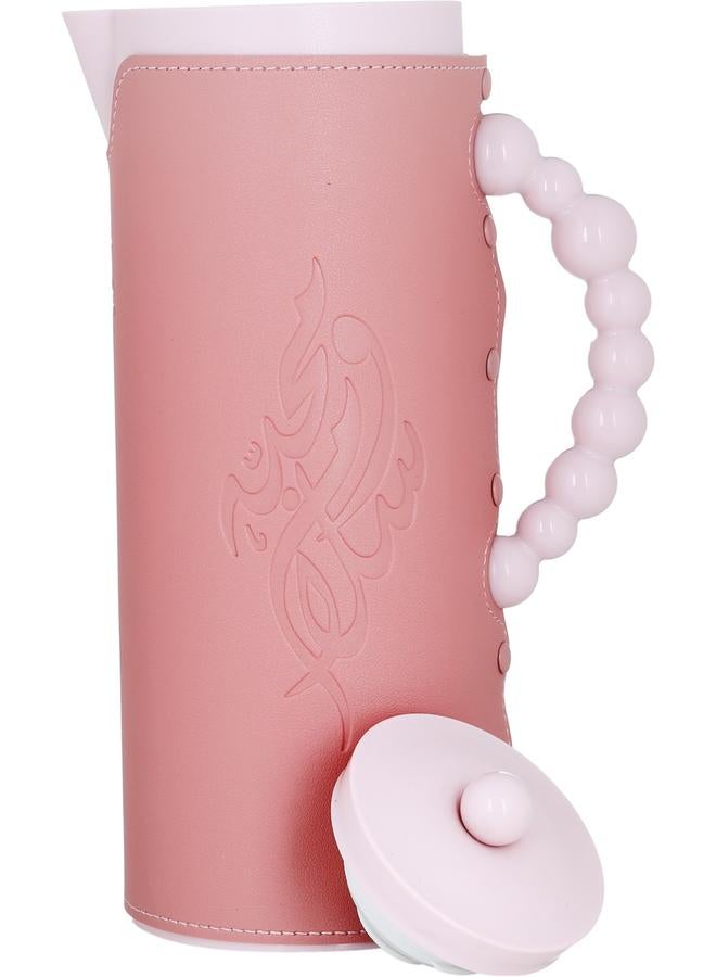 رويال 7 ترمس زجاجي سعة 1 لتر هيكل بلاستيكي مع غطاء جلدي وردي - Image 3