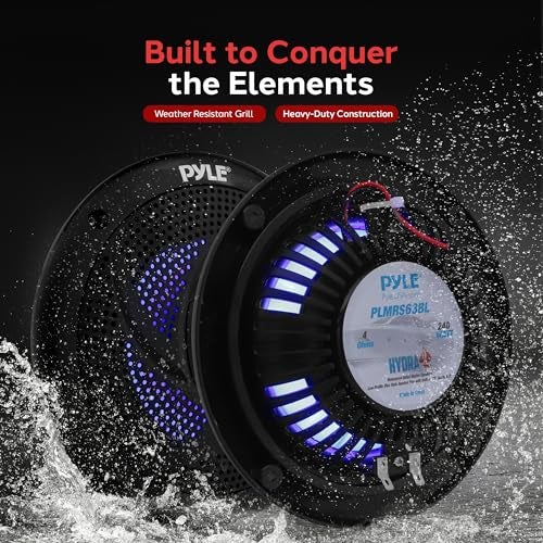 Pyle Waterproof Marine Speakers, 6.5 Inch Low-Profile Slim Mount 240 Watt Speaker Pair with Built-in Blue LED Lights, Weather-Resistant, ABS Grille, Ideal Waterproof Speaker for Boats & Powersports - Image 5