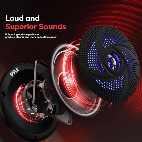 Pyle Waterproof Marine Speakers, 6.5 Inch Low-Profile Slim Mount 240 Watt Speaker Pair with Built-in Blue LED Lights, Weather-Resistant, ABS Grille, Ideal Waterproof Speaker for Boats & Powersports - Image 3