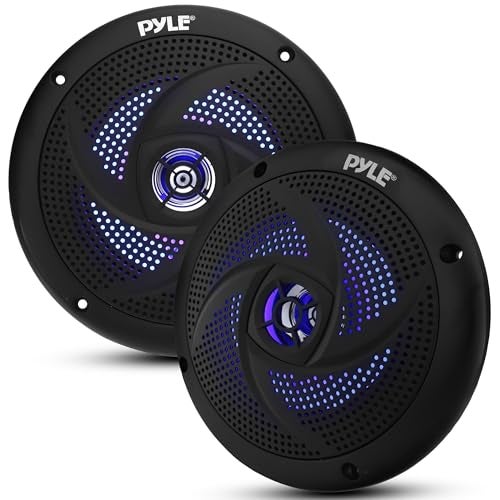 Pyle Waterproof Marine Speakers, 6.5 Inch Low-Profile Slim Mount 240 Watt Speaker Pair with Built-in Blue LED Lights, Weather-Resistant, ABS Grille, Ideal Waterproof Speaker for Boats & Powersports - Image 1