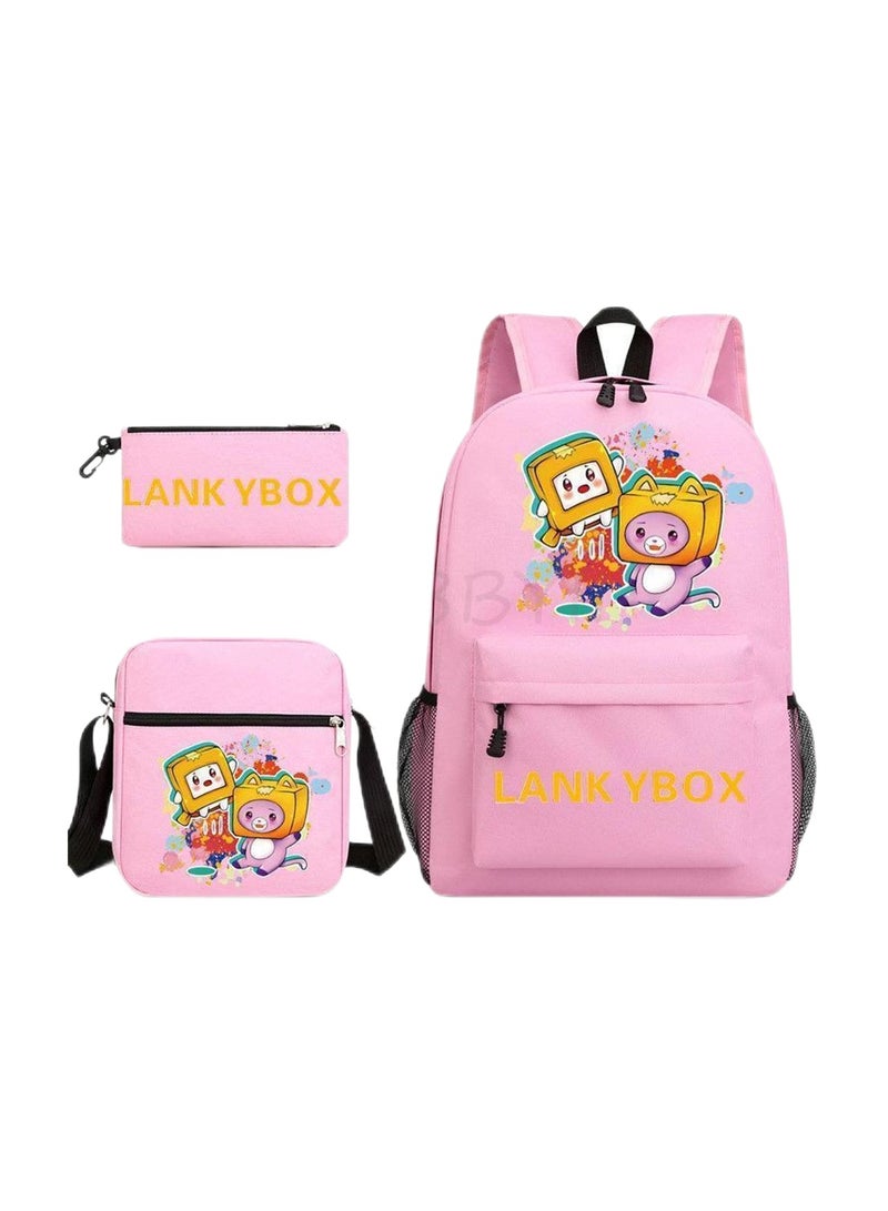 Lankybox Children student Backpack Schoolbag Teen Boys girls School Book bag with box Pen Case 3 in 1 