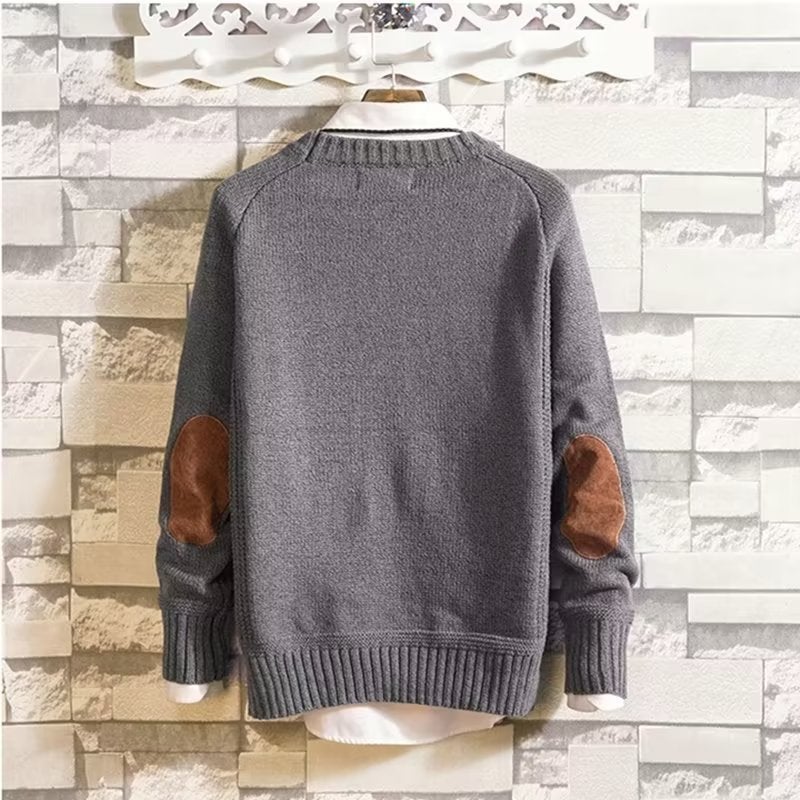 2022 Autumn Trendy Simple Atmospheric Casual Pullover Long-Sleeved Knitted Sweater Men'S Crewneck Loose Solid Color Plaque Sweater - Image 4