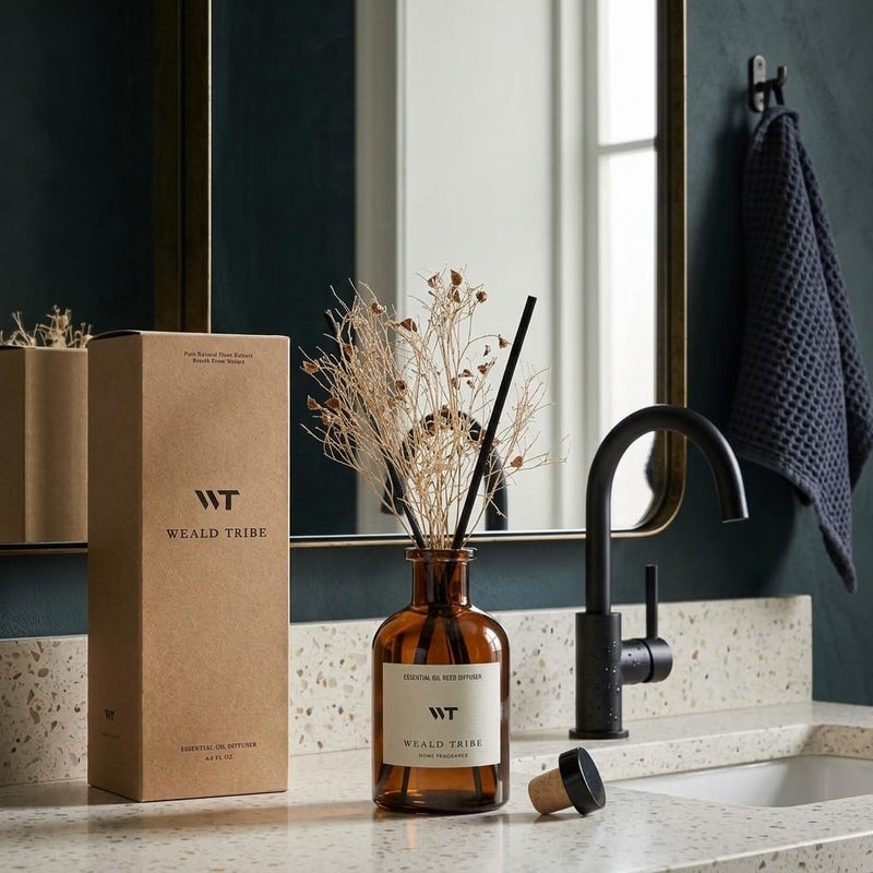 WEALD TRIBE Flower Reed Diffuser Set Clean White Linen Scent for Bathroom Air Fresheners | 4.0 fl oz Essential Oils with Sticks Home Fragrance Defusers | House Bedroom Office Shelf Decor & Gift - Image 4