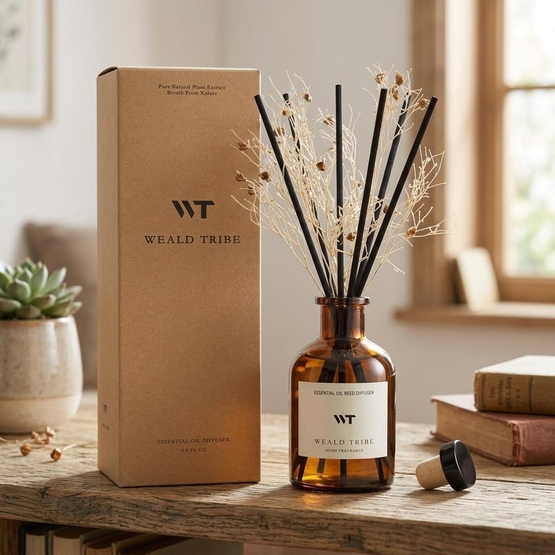 WEALD TRIBE Flower Reed Diffuser Set Clean White Linen Scent for Bathroom Air Fresheners | 4.0 fl oz Essential Oils with Sticks Home Fragrance Defusers | House Bedroom Office Shelf Decor & Gift - Image 3