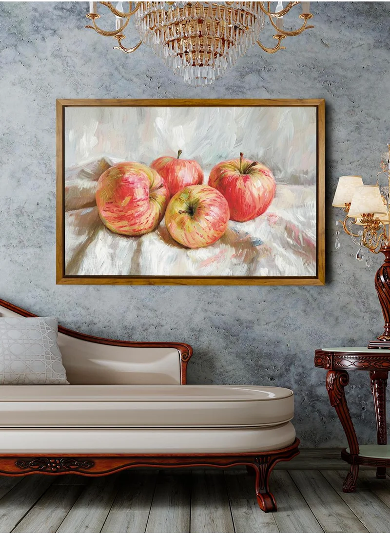 LOWHA Canvas Wall Art Stretched Over Wooden Frame with Wooden Color Floating Frame and Vintage Style Apples Abstract Painting