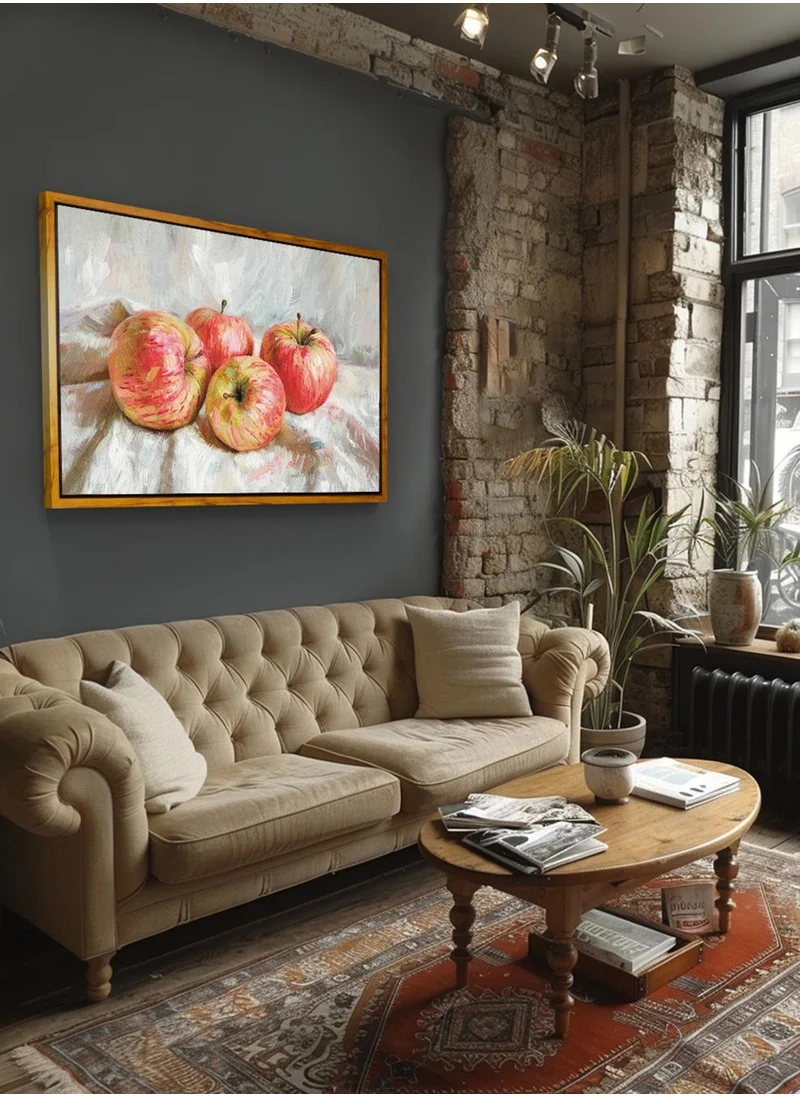 LOWHA Canvas Wall Art Stretched Over Wooden Frame with Wooden Color Floating Frame and Vintage Style Apples Abstract Painting