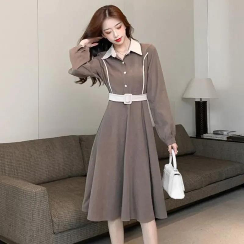 High-end Coat Thickened Dress Autumn and Winter 2022 New Style Shirt Dress Light Luxury Design Sense Coat Long Dress Khaki * 936