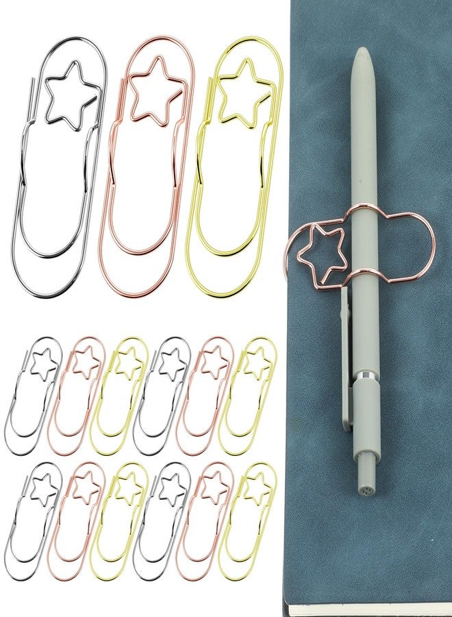 Tyqour 15 Pack Pen Holder Clip Metal Pen Holder for Notebook Star-Shaped Pen Clip Paper Clip Pen Holder for Journals Books, Clipboard School Office Supplies - Image 1