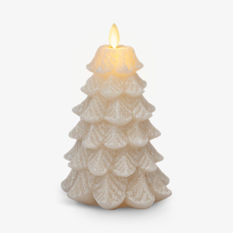 Luminara Christmas Tree Flameless LED Candle White Swan 47 x 65 Moving Flame Battery Operated Timer Holiday Decor Glitter Snow Finish Safe