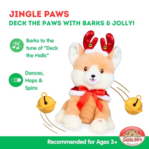 Cuddle Barn Jingle Paws Animated Christmas Musical Plush Toy Shiba Inu Puppy Barks Deck The Halls and Twirls Gift for Toddlers Kids Adults 13 inches - Image 5