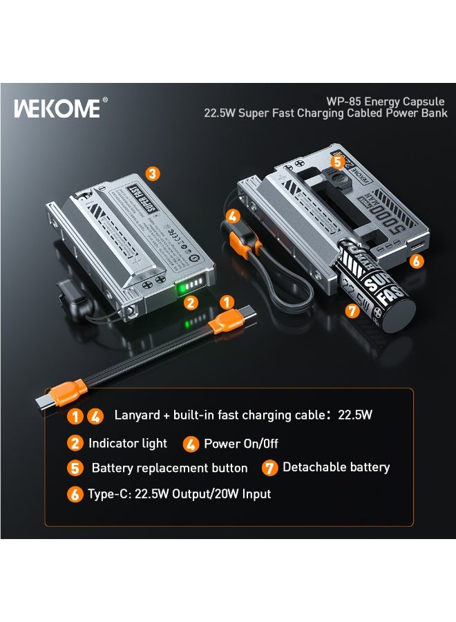 WEKOME WP-85 5000mAh Mini Power Bank – Type-C Input/Output, Fast Charging, Compact Design, Tarnish Color - Image 5