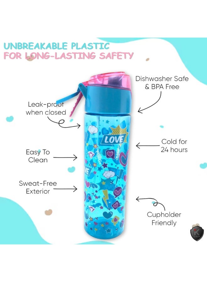 i-kola LOVE LIGHT BLUE 750ML Kids Water Bottle for School | BPA-Free Plastic Water Bottle for Boys & Girls | Leakproof, Unbreakable, Easy to Drink, Quick Open Lock (TS-9214 B 1) - Image 4
