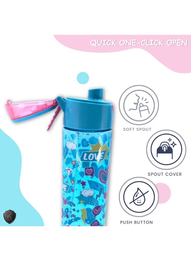 i-kola LOVE LIGHT BLUE 750ML Kids Water Bottle for School | BPA-Free Plastic Water Bottle for Boys & Girls | Leakproof, Unbreakable, Easy to Drink, Quick Open Lock (TS-9214 B 1) - Image 5