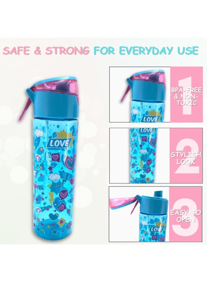 i-kola LOVE LIGHT BLUE 750ML Kids Water Bottle for School | BPA-Free Plastic Water Bottle for Boys & Girls | Leakproof, Unbreakable, Easy to Drink, Quick Open Lock (TS-9214 B 1) - Image 3
