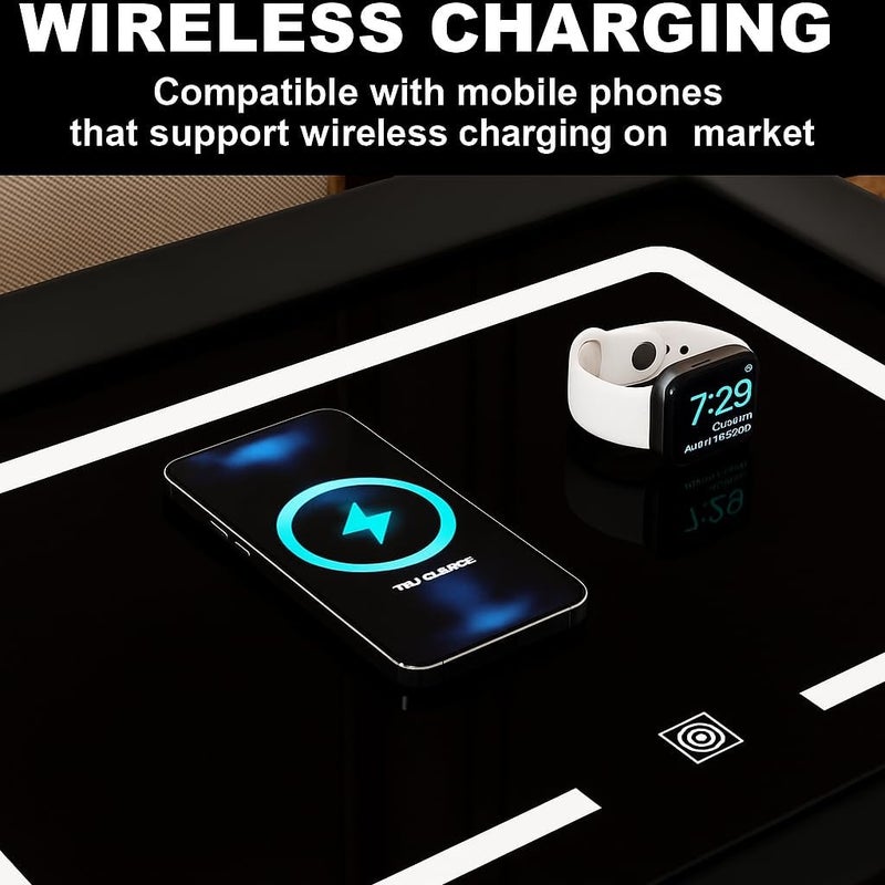 Harmony Homes طاولة جانبية ذكية من هارموني هوم مع شحن لاسلكي، منافذ USB ومكبر صوت بلوتوث – طاولة سرير حديثة مع 2 درج وإضاءة LED قابلة للتعديل – طاولة جانبية لغرفة النوم والمعيشة – سوداء - Image 3