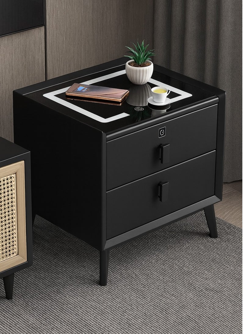 Harmony Homes طاولة جانبية ذكية من هارموني هوم مع شحن لاسلكي، منافذ USB ومكبر صوت بلوتوث – طاولة سرير حديثة مع 2 درج وإضاءة LED قابلة للتعديل – طاولة جانبية لغرفة النوم والمعيشة – سوداء - Image 1