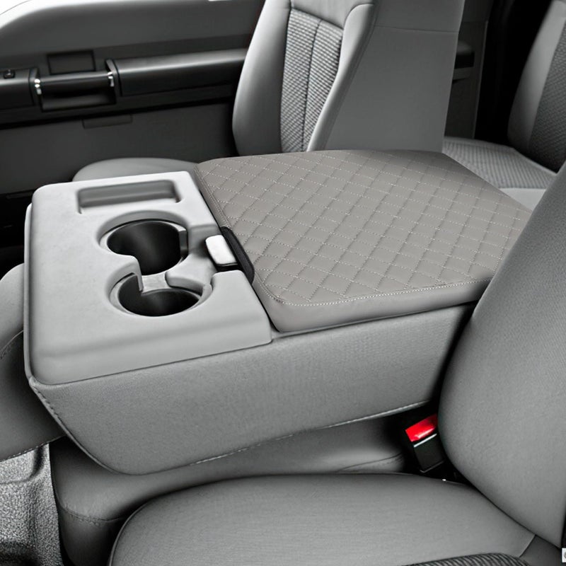 JOYTUTUS Center Console Cover Compatible with 2011-2016 Ford F250 F350 F450, 2011-2014 F150 with Jump Seat Console, Leather Armrest Cover Center Console Cushion, Gray (Jump Seat Only) - Image 1