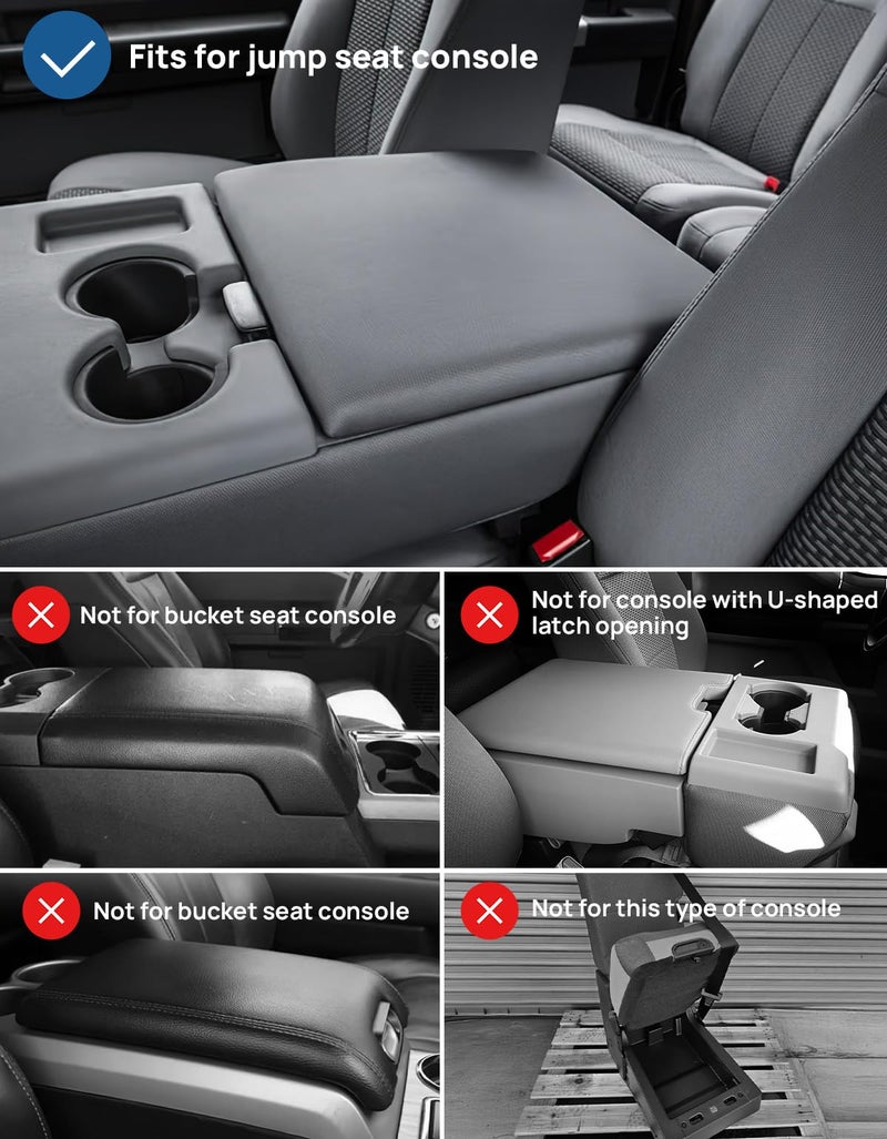 JOYTUTUS Center Console Cover Compatible with 2011-2016 Ford F250 F350 F450, 2011-2014 F150 with Jump Seat Console, Leather Armrest Cover Center Console Cushion, Gray (Jump Seat Only) - Image 2