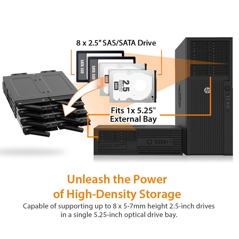 Icy Dock حامل محمول 8 Bay 2.5" SAS/SATA HDD/SSD لفتحة 5.25" - ExpressCage MB038SP-B - Image 2