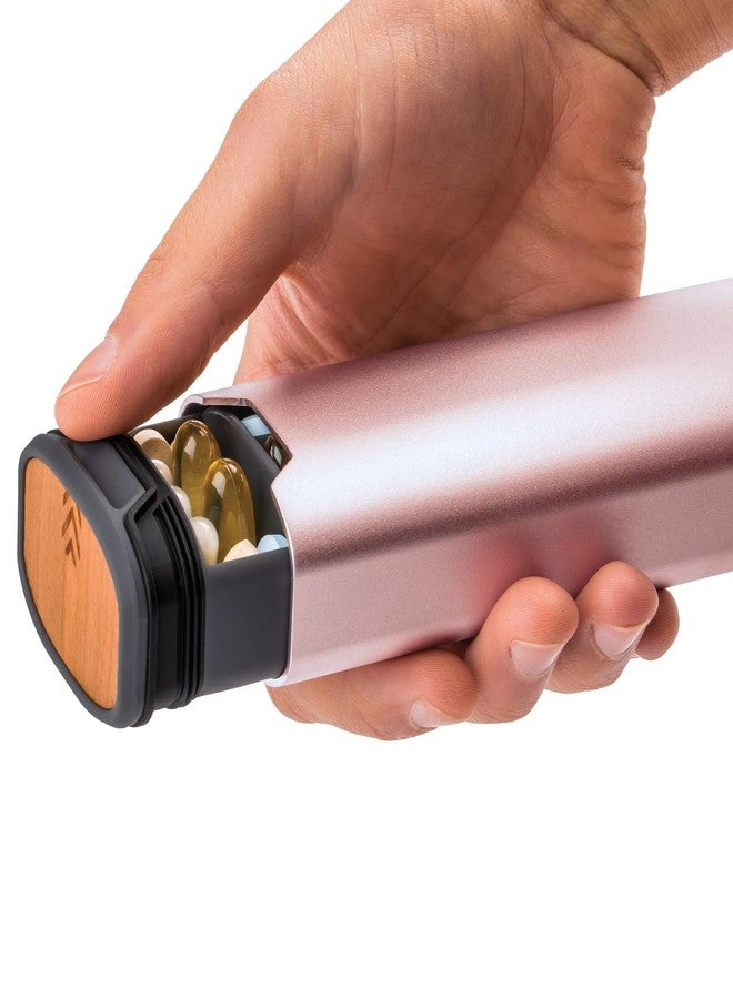 HIGHERHUMAN 7 Day Weekly Pill Organizer by mbarc - Premium Stylish Aluminum and Wood Large Capacity Pill Box for Supplements, Pills, Vitamins and Medicine. (Satin Rose) - Image 3