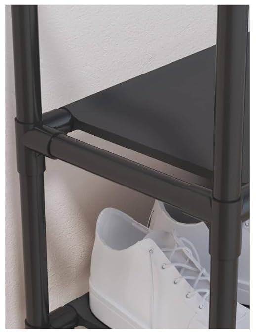 TRADY 6 -Tier Shoe Rack,Stackable Wide Shoe Shelf for Shoe Storage,Sturdy Shoe Stand,Non-Woven Fabric Long Shoe Organizer for Closet,Shoe Holder for Entryway and Bedroom [ Black - White ] - Image 4