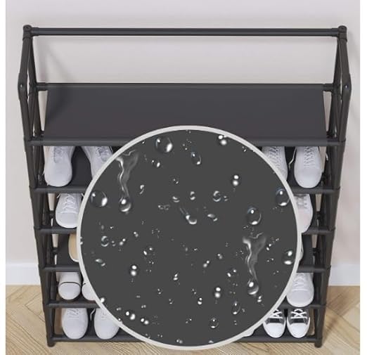 TRADY 6 -Tier Shoe Rack,Stackable Wide Shoe Shelf for Shoe Storage,Sturdy Shoe Stand,Non-Woven Fabric Long Shoe Organizer for Closet,Shoe Holder for Entryway and Bedroom [ Black - White ] - Image 5