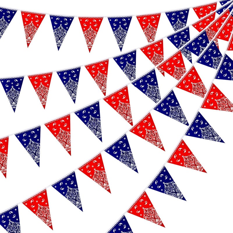 Frienda Frienda 6 Pack Western Cowboy Party Decorations Bandana Pennant Banner Christmas Wild West Rodeo Decor Red and Blue Country Decorations for Cowboy Themed Party Decoration 98 Feet  - Image 1