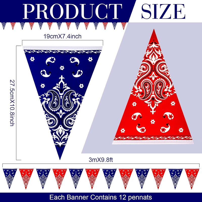 Frienda Frienda 6 Pack Western Cowboy Party Decorations Bandana Pennant Banner Christmas Wild West Rodeo Decor Red and Blue Country Decorations for Cowboy Themed Party Decoration 98 Feet  - Image 2