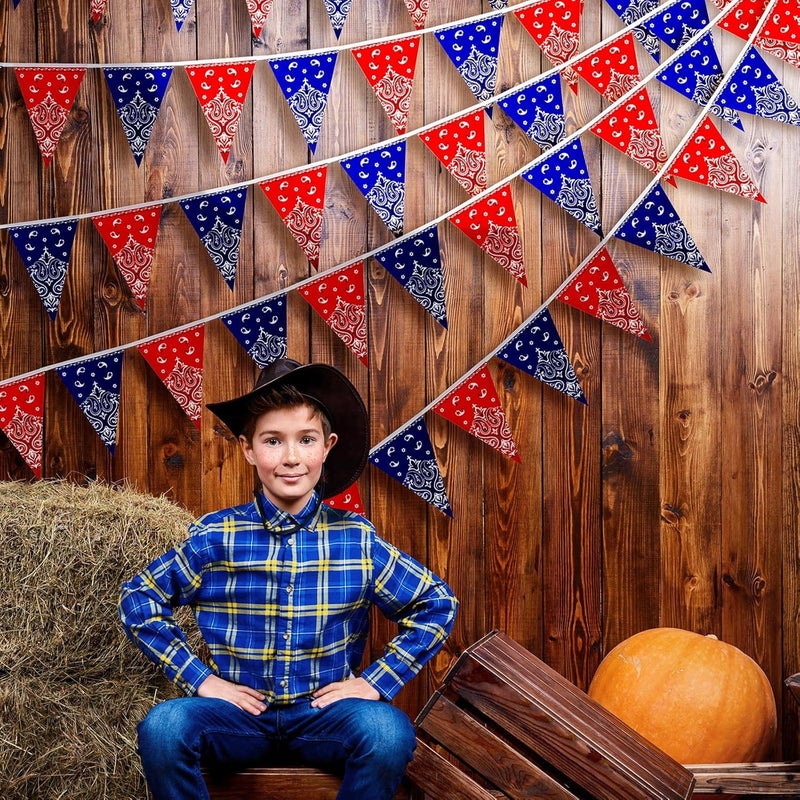 Frienda Frienda 6 Pack Western Cowboy Party Decorations Bandana Pennant Banner Christmas Wild West Rodeo Decor Red and Blue Country Decorations for Cowboy Themed Party Decoration 98 Feet  - Image 4