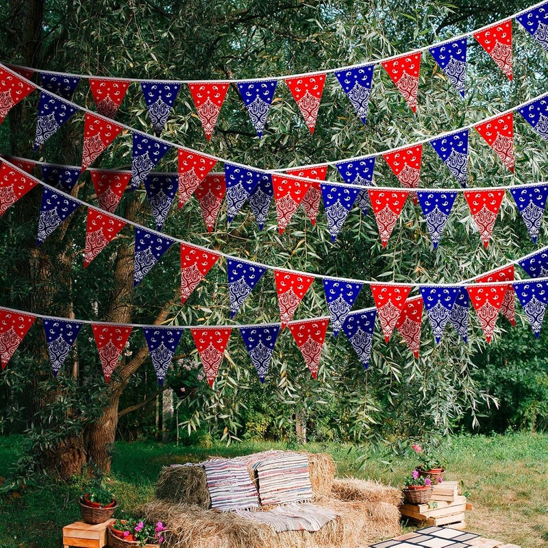 Frienda Frienda 6 Pack Western Cowboy Party Decorations Bandana Pennant Banner Christmas Wild West Rodeo Decor Red and Blue Country Decorations for Cowboy Themed Party Decoration 98 Feet  - Image 5