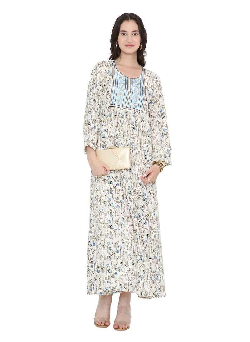 هانا آند سارا Long Viscose Printed Casual Styled Arabic Kaftan Jalabiya Dresses