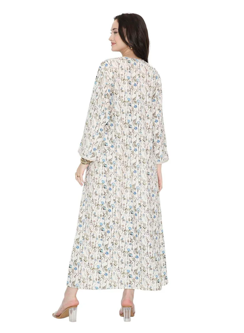 هانا آند سارا Long Viscose Printed Casual Styled Arabic Kaftan Jalabiya Dresses