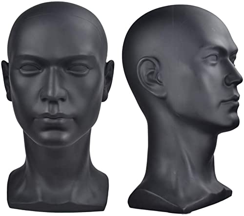 Ba Sha PVC Mannequin Head Black Male Manikin Dummy Stand Model Display Hat Scarf Wigs Hair Glasses Hat Beauty Styling Tool with Mount Hole - Image 1