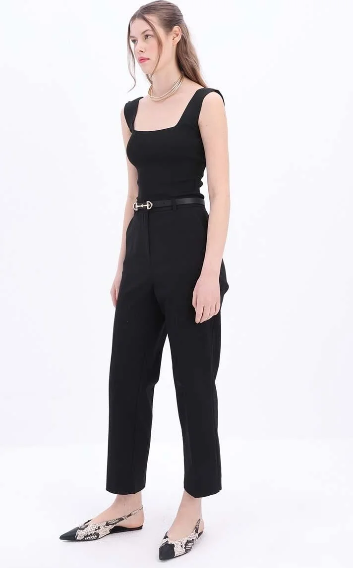 Allday Black-Cotton Plus Size Fabric Trousers