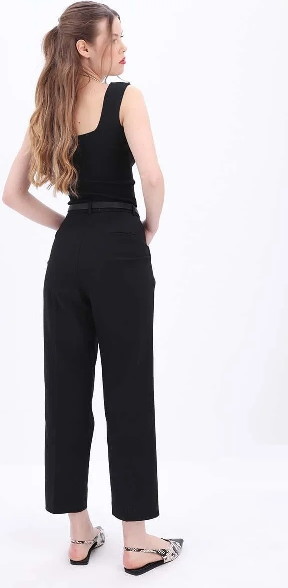Allday Black-Cotton Plus Size Fabric Trousers