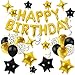 SPFYunion 56 PCS Happy Birthday Balloons Happy Birthday Banner Gold and Black Balloons for Boys Men Girls Women 16th 18th 20th 21st 25th 30th 40th 50th 60th Birthday Party Decorations - Image 2