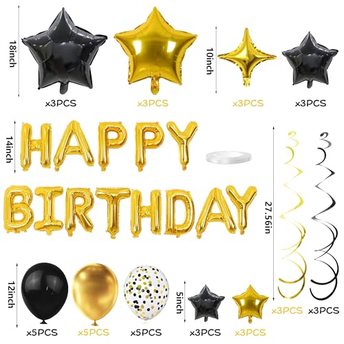 SPFYunion 56 PCS Happy Birthday Balloons Happy Birthday Banner Gold and Black Balloons for Boys Men Girls Women 16th 18th 20th 21st 25th 30th 40th 50th 60th Birthday Party Decorations - Image 5