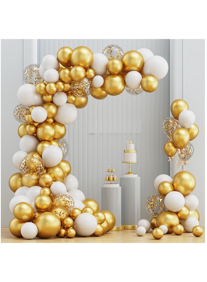 White Gold Balloons Garland Kit 100Pcs White Gold Metallic Chrome and Gold Confetti Balloons Arch with Balloon Tape for Wedding, Birthday Special Events Party Decoration  - Image 1